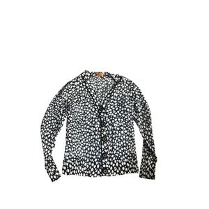 Tory Burch Black Speckled Merino Wool Cardigan Sweater L Luxury Minimalist